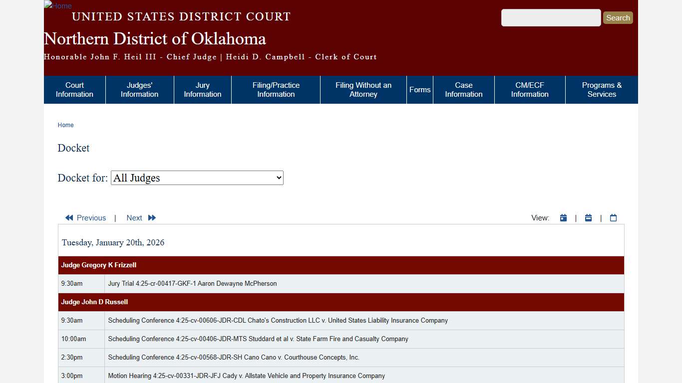 Docket | Northern District of Oklahoma | United States District Court