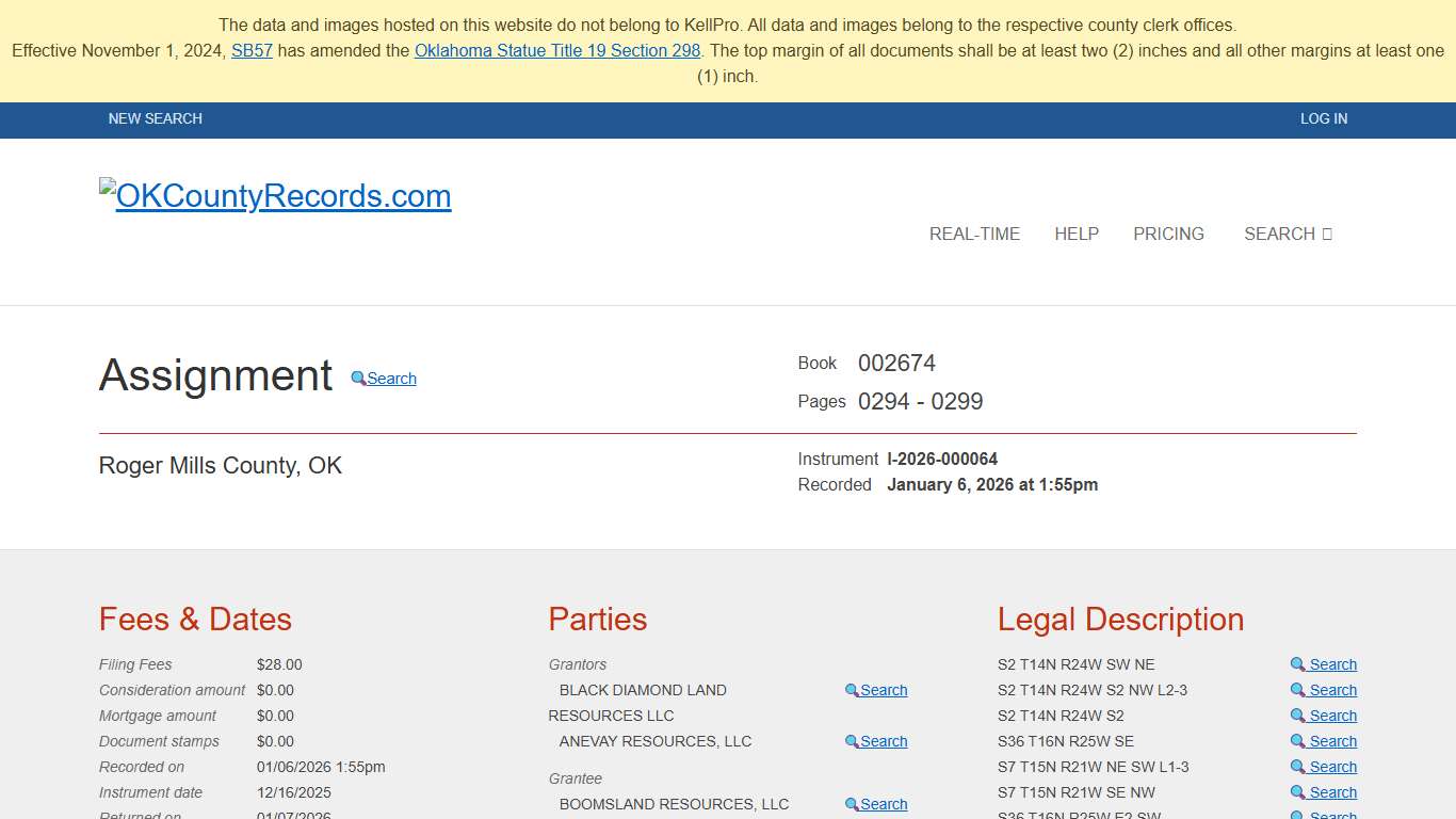 Roger Mills | I-2026-000064 | OKCountyRecords.com | County Clerk Public Land Records for Oklahoma