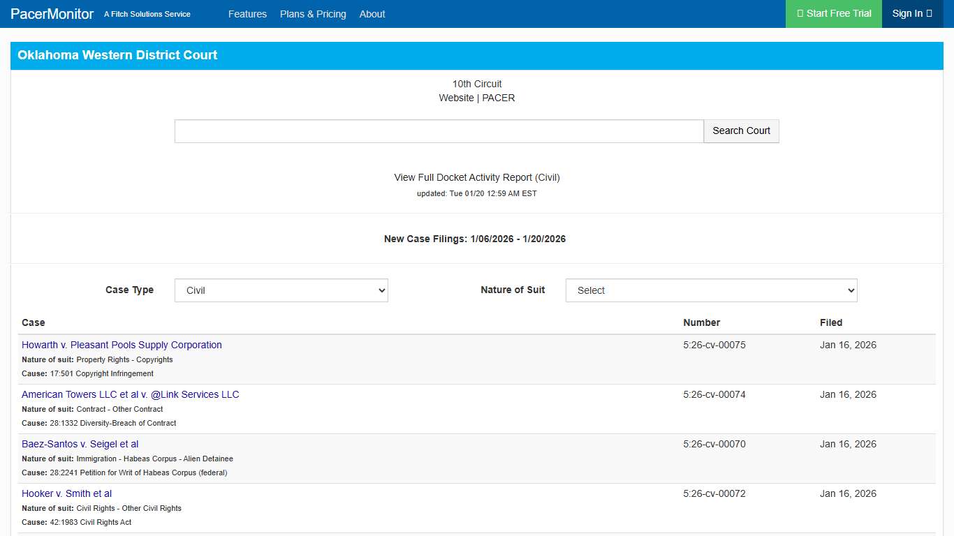 Oklahoma Western District Court Information Page